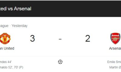 Manchester United beat Arsenal 3-2 at Old Trafford