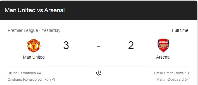 Manchester United beat Arsenal 3-2 at Old Trafford 