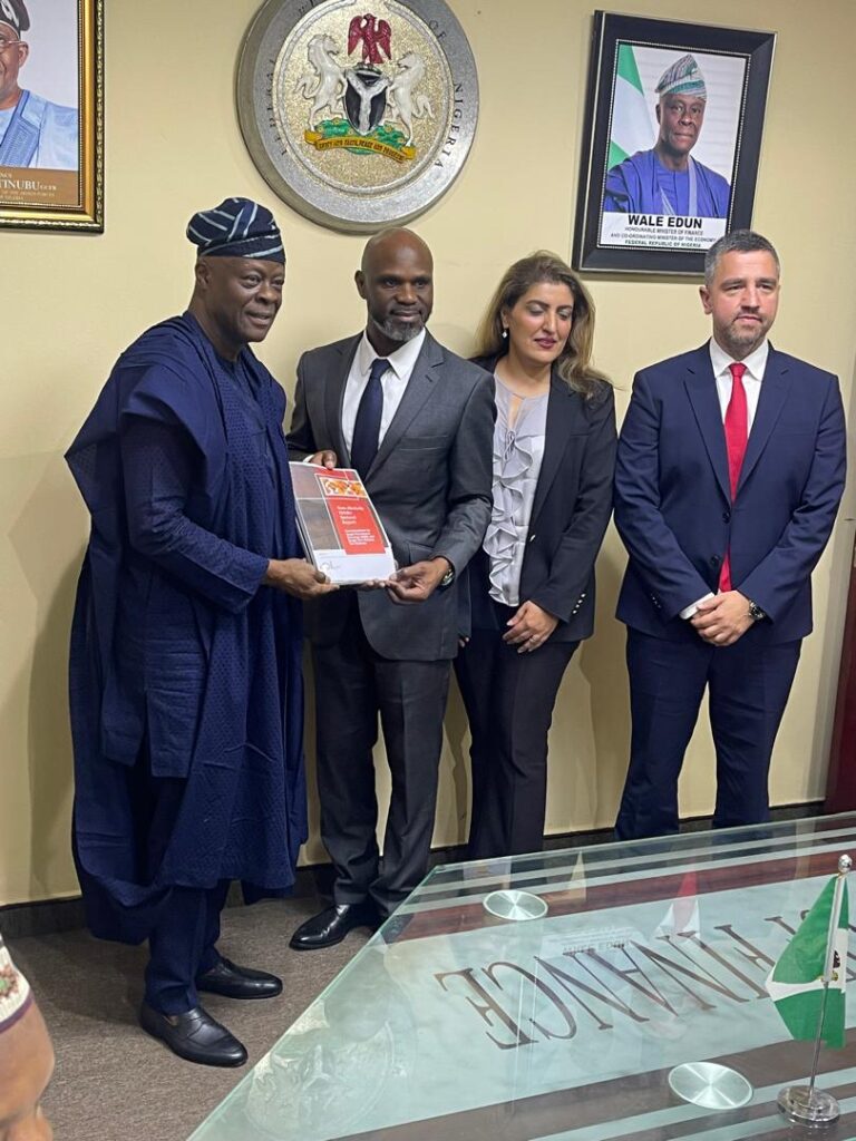 From Left: Mr. Wale Edun, Honourable Minister of Finance; with Mr. Seleem Adegunwa, Managing Director and Chief Executive Officer, Rite Foods Limited; Ms. Mariam Khan, Managing Director, Coca-Cola Nigeria Limited; and Mr. Goran Sladic, Managing Director, Nigerian Bottling Company Limited; during the presentation of the Non-Alcoholic Industry Sector report to the Honourable Minister of Finance in Abuja, on Tuesday, 7th May 2024.